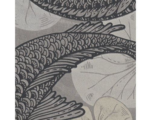 Détail d''un papier peint avec motif de poissons et de fleurs de lotus