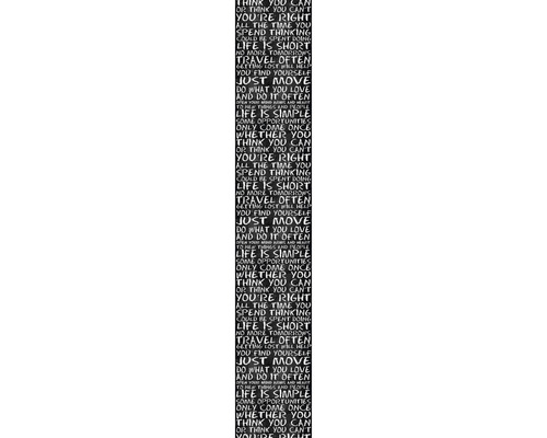 Frise de papier peint avec différentes inscriptions blanches sur fond sombre