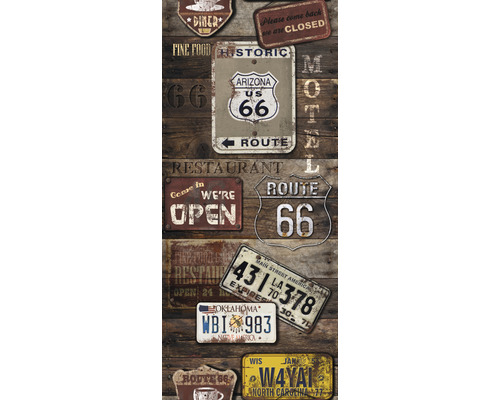 Panneau décoratif en bois avec Route 66 et motifs historiques