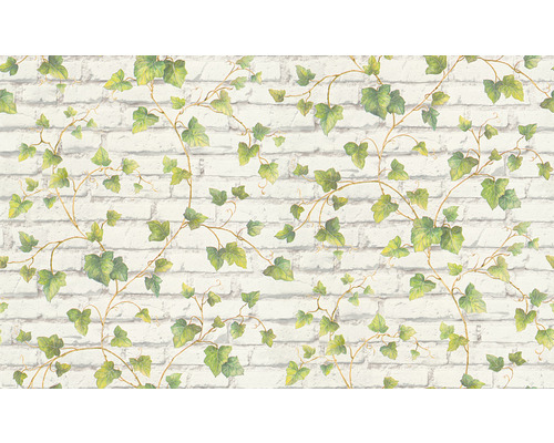 Papier peint avec motif de briques et décor de lierre