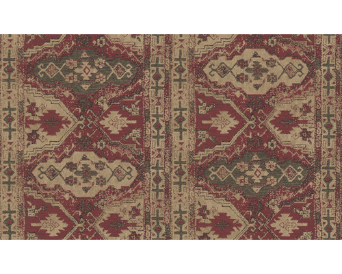 Detailansicht einer gemusterten Textiltapete in Rot und Beige