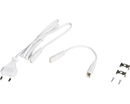 Anschlusskabel mit Stecker, Verbindungsstück und Befestigungsklammern