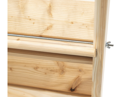 Vue détaillée d''une étagère en bois avec tige filetée et écrou papillon