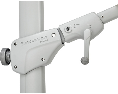 Detailaufnahme des Suncomfort by Glatz Sonnenschirm-Mechanismus zur einfachen Bedienung des Schirms.