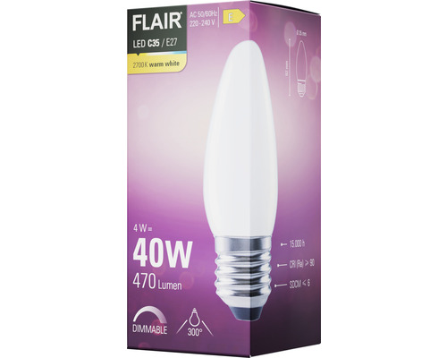 Ampoule LED Flair C35 E27 blanc chaud, dimmable