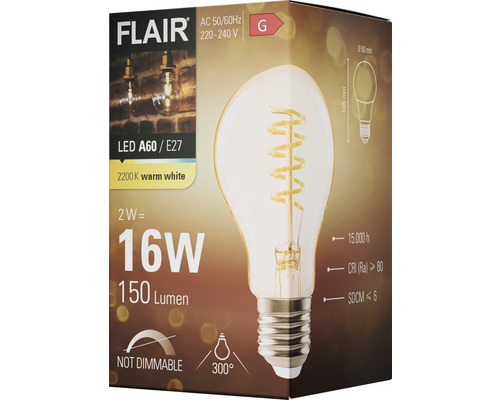 Verpackung einer Flair LED A60 E27 Glühbirne