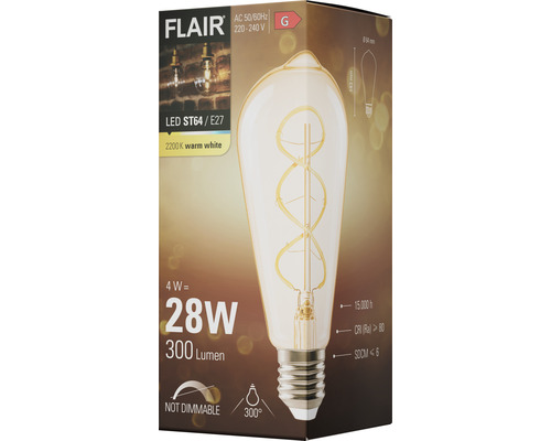Verpackung einer Flair LED Lampe ST64 E27 2200K warmweiß