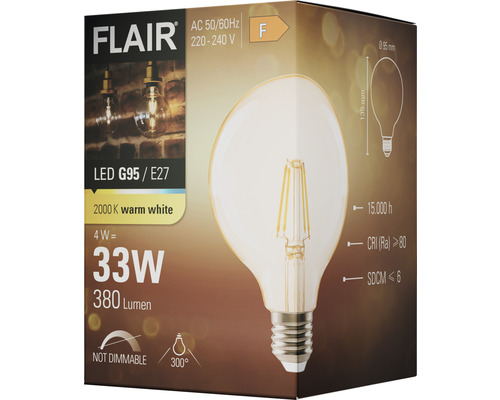 Flair LED Lampe G95 E27, 4 Watt, 33 Watt Vergleichswert, 380 Lumen, nicht dimmbar