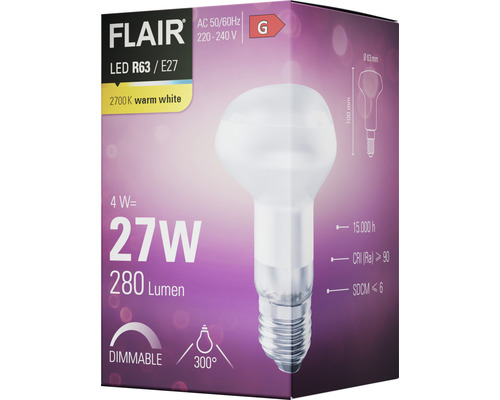 FLAIR LED Lampe R63 E27, 4 Watt, 2700 Kelvin warmweiss, dimmbar