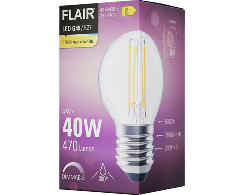 Lampe LED Flair G45 E27 4 watts équivalent à 40 watts