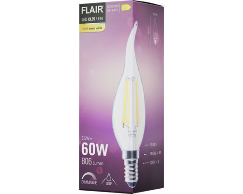 Ampoule LED FLAIR CL35/E14, 5,5 watts, 806 lumens, 2700 kelvins blanc chaud, dimmable
