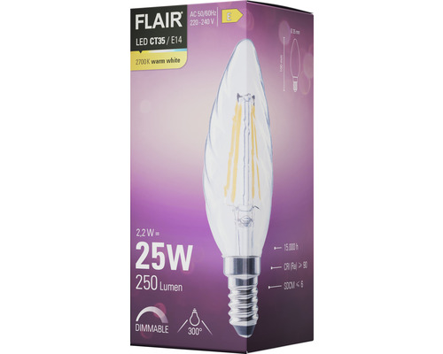 Ampoule LED Flair CT35/E14, 2,2 watts, 250 lumens, variable