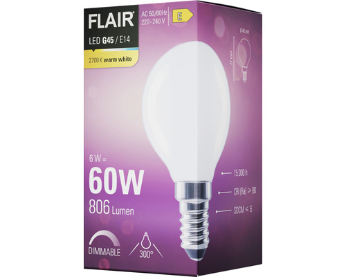 Lampe LED FLAIR G45 E14, blanc chaud, dimmable