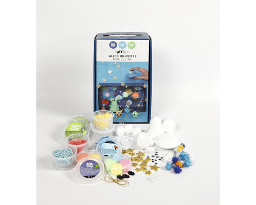 Kit de modelage DIY Alien Universe avec pâte à modeler multicolore, boules de polystyrène, étoiles et yeux