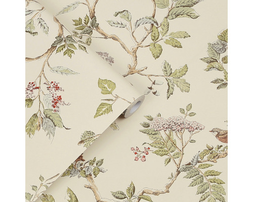 Rouleau de papier peint avec motif d''arbres, de feuilles et d''oiseaux