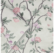 Papier peint avec motifs de fleurs, de branches et d''oiseaux