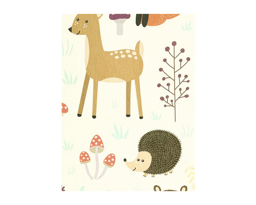 Illustration mit Reh, Igel und Pilzen