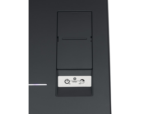 Vue détaillée d''une hotte aspirante avec commandes de la minuterie et des niveaux de puissance