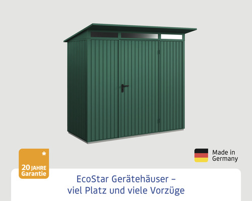 Gerätehaus aus Metall mit Doppeltür und geneigtem Dach