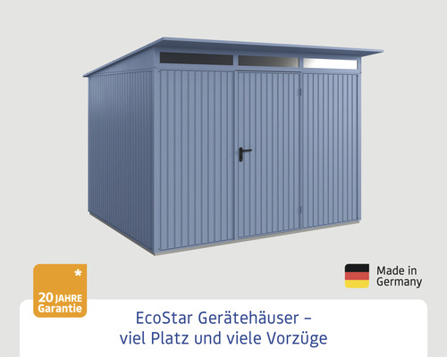 EcoStar Gerätehaus aus Metall mit Pultdach und Tür