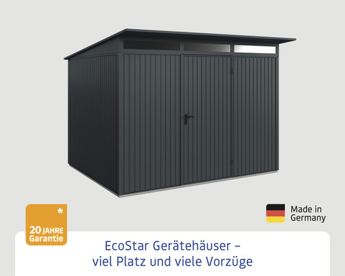 EcoStar Gerätehaus mit 20 Jahre Garantie und Hergestellt in Deutschland Siegel