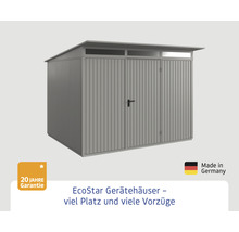 EcoStar Gerätehaus mit Flachdach, zwei Türen und 20 Jahre Garantie
