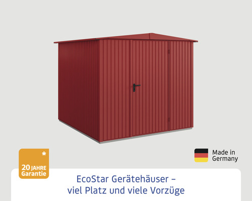 Gartengerätehaus aus Metall mit Doppeltür und zwanzig Jahre Garantie