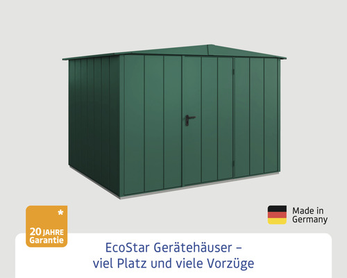 EcoStar Gerätehaus aus Metall mit Doppeltür und Satteldach