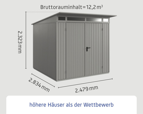 Metall Gerätehaus mit Maßen und Bruttorauminhalt