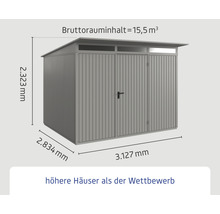 Abbildung eines Gerätehauses mit Maßangaben