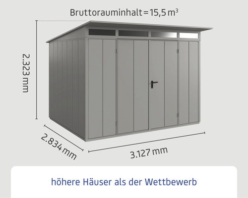 Gartenschrank aus Metall mit Maßangaben