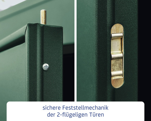 Sichere Feststellmechanik der zweiflügeligen Tür