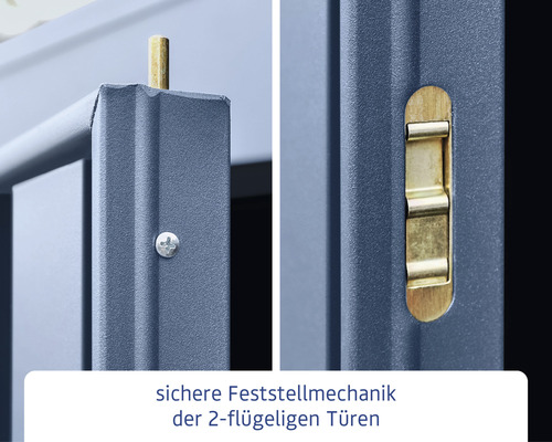 Detailansicht der Feststellmechanik einer zweiflügeligen Tür
