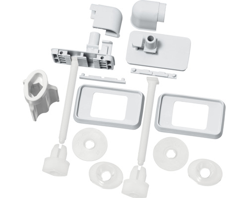 Kit de fixation pour siège de WC, composé de divers éléments de montage en plastique