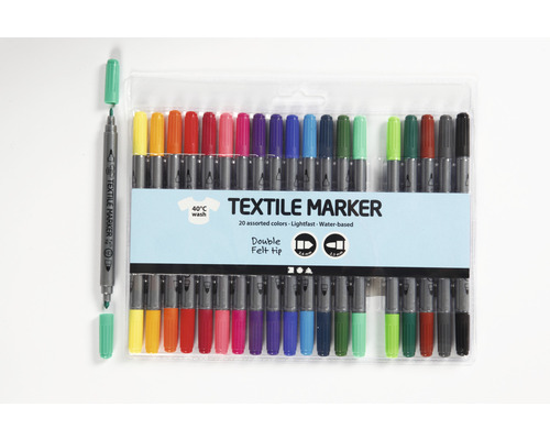 Set de marqueurs textiles avec 20 stylos, lavable jusqu''à 40 degrés