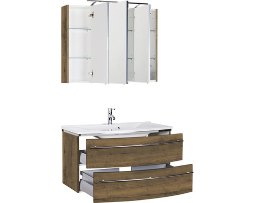 Badezimmer-Set mit Waschtischunterschrank, Aufsatzwaschbecken und Spiegelschrank