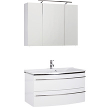 Weißer Badezimmerschrank mit Waschbecken und Spiegelschrank