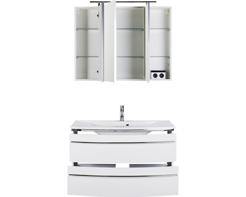 Waschbeckenunterschrank mit Waschbecken und Spiegelschrank zur Badezimmerausstattung