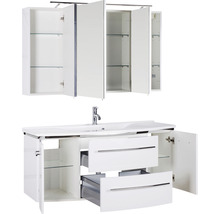 Badezimmermöbel-Set mit Waschbeckenunterschrank, Waschtisch und Spiegelschrank mit offenen Türen und Schubladen
