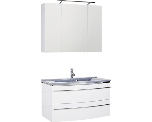 Meuble-lavabo blanc avec lavabo et armoire de toilette pour salle de bains