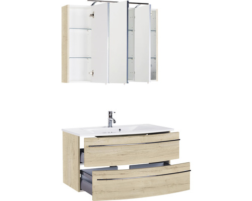 Badezimmer-Set mit Waschbeckenunterschrank, Waschbecken und Spiegelschrank