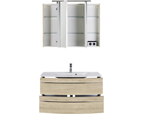 Waschtischkombination mit Spiegelschrank und Schubladenunterschrank