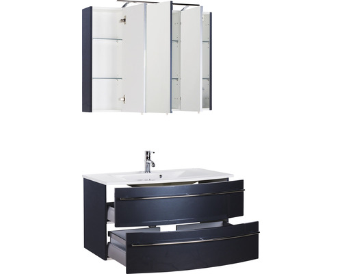Badezimmermöbel-Set mit Waschbeckenunterschrank, zwei Schubladen und Spiegelschrank mit drei Türen
