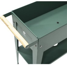 Gros plan d''un potager surélevé vert avec poignées en bois