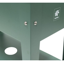 Vue détaillée d''un potager surélevé avec marquage du fabricant et vissage