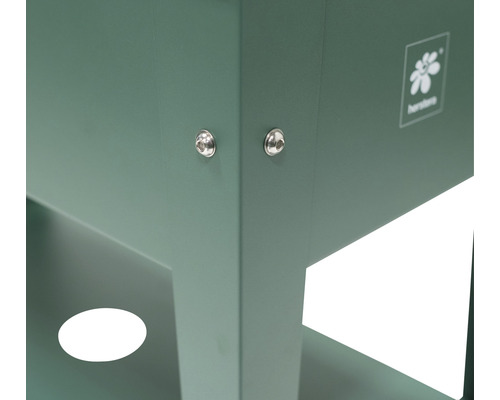 Vue détaillée d''un potager surélevé avec marquage du fabricant et vissage