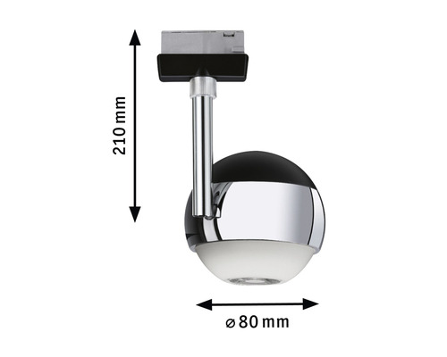 Schienenstrahler mit den Massen 210 mm Höhe und 80 mm Durchmesser