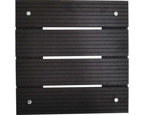 Élément de terrasse en bois marron foncé avec quatre vis argentées