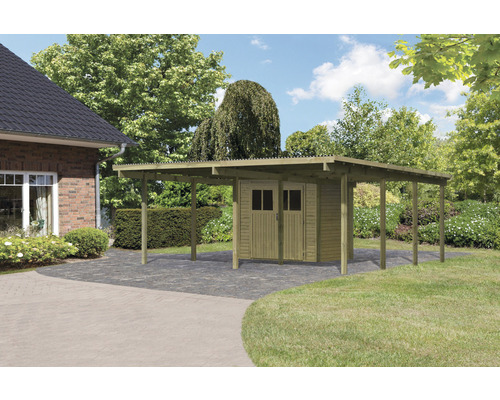 Carport double Karibu Eco 2 avec zone de stockage intégrée de 3,7 m², 509x576 cm, traité en autoclave par imprégnation