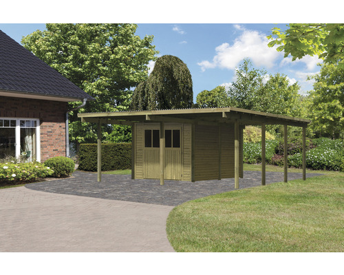 Carport double Karibu Eco 2 avec zone de stockage intégrée de 7,3 m², 509x576 cm, traité en autoclave par imprégnation